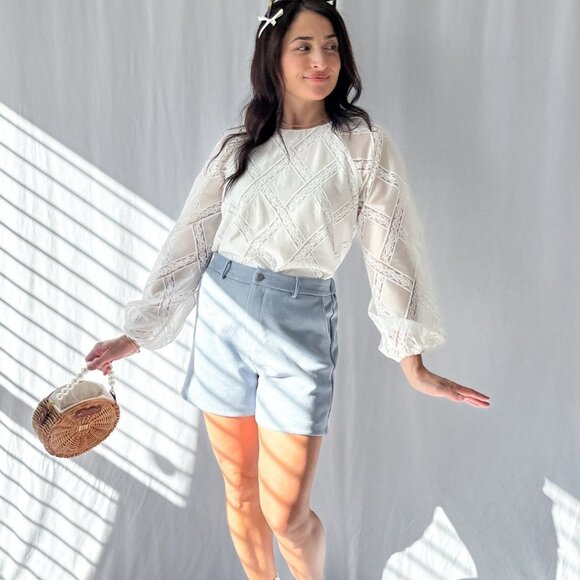 Le Paris Stretch Micro Suede Shorts | Sadie & Sage | Blue - Picture 10 of 12